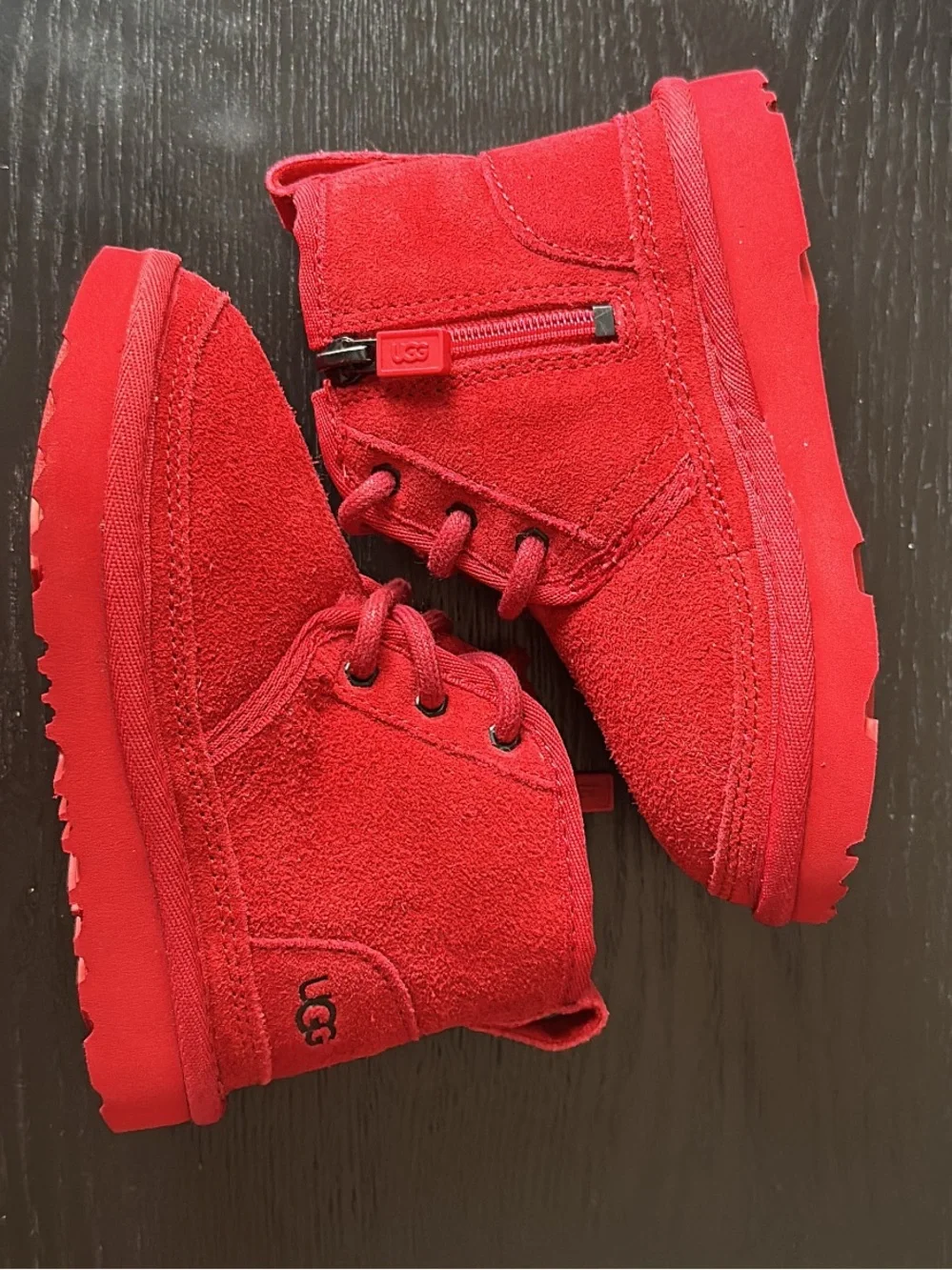 UGG Neumel Red Suede Toddler Lace-Up Boot.